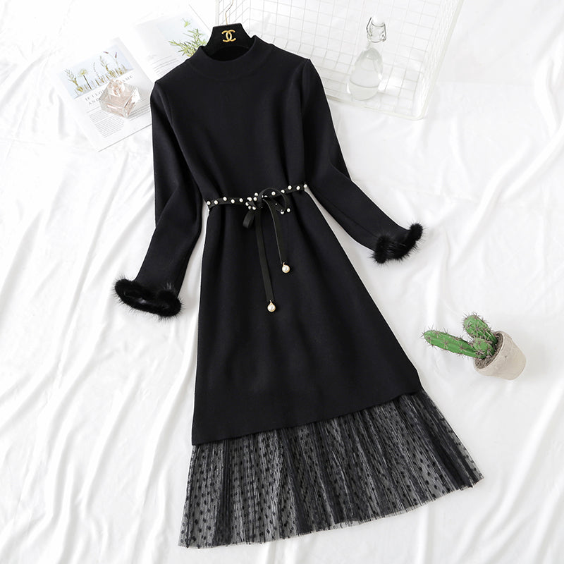 Knee sweater knitted dress fashion suit  4443