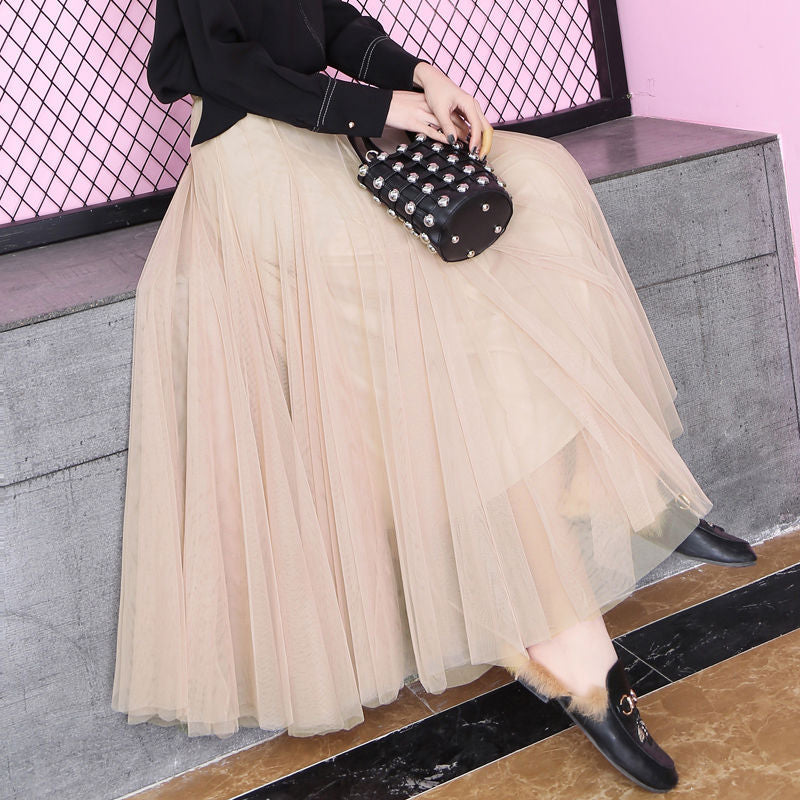 Pleated net gauze skirt, A-line skirt, fairy gauze skirt, half skirt, high waist big skirt, full skirt  3667