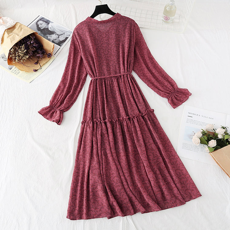 Loose floral French retro skirt fairy super fairy series  4020