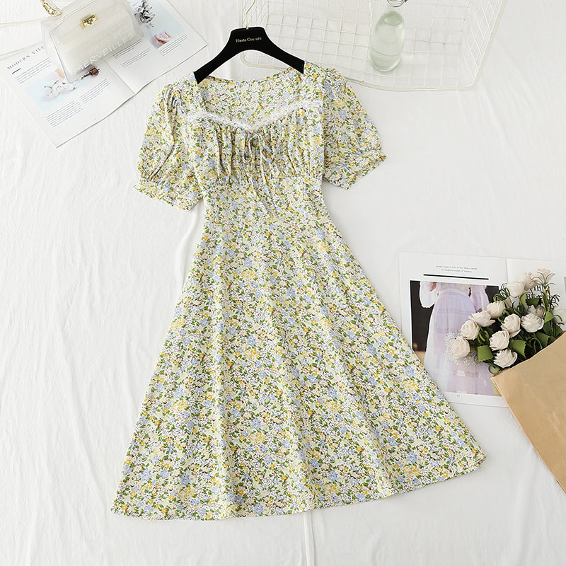 New style gentle wind sweet square collar lace temperament small skirt  4860