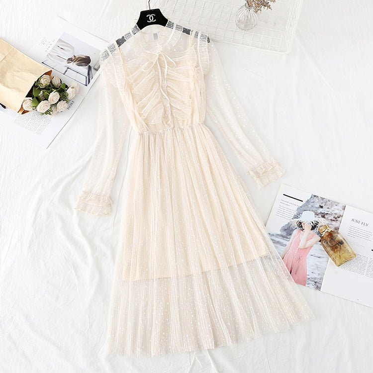 Fairy mesh dress French retro star Sequin dress  4354