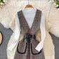Woolen vest dress two piece stand collar knit bottoming shirt  3771
