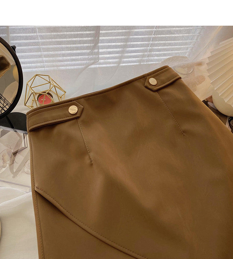 Irregular design, slim hips, high waist A-shaped small leather skirt  5521