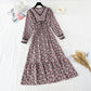 Narrow waist floral skirt children's French Long Sleeve Chiffon Dress  3902
