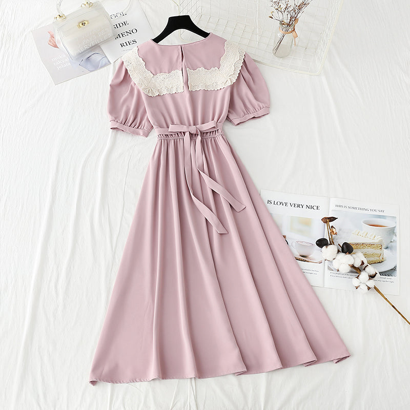 New French gentle style first love skirt with thin waist and long style  4239