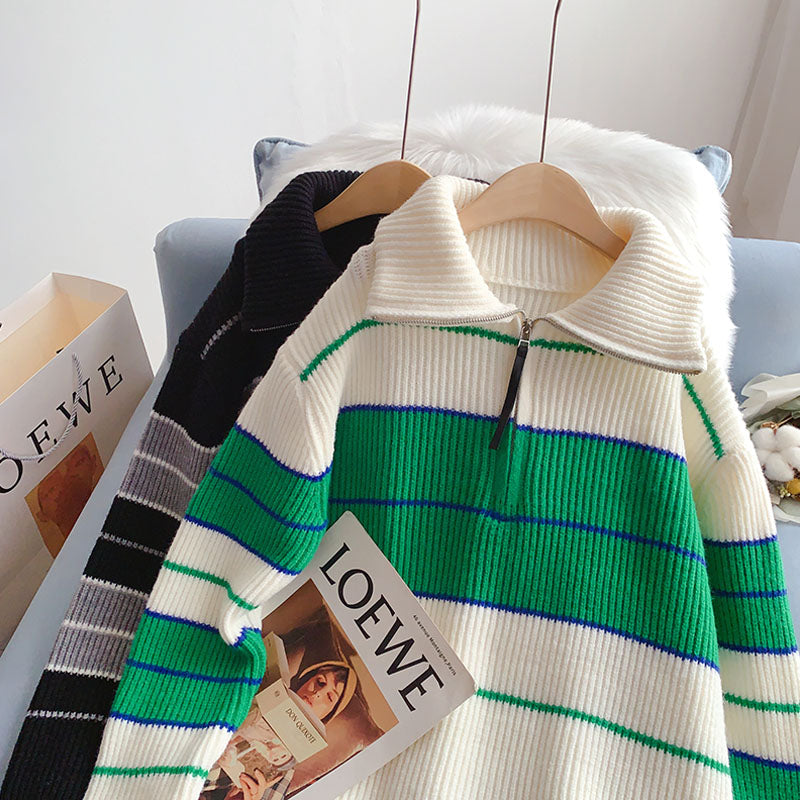 Pullover mit halbem Reißverschluss und Stehkragen 5248