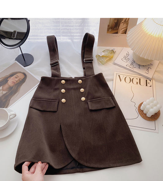 Jupe à bretelles style coréen rétro mode croisée taille haute 5330