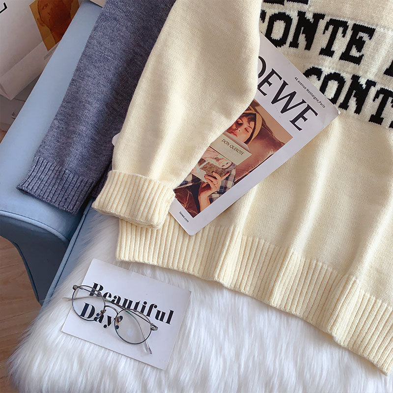 Pull col montant ample paresseux lettre pull 5232