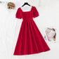 New style pearl square neck skirt with slim waist French dress  4670