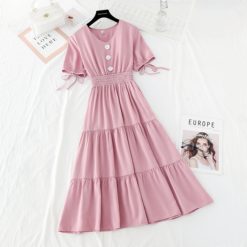 New French fairy long skirt V Neck waist long skirt retro cool style  4637