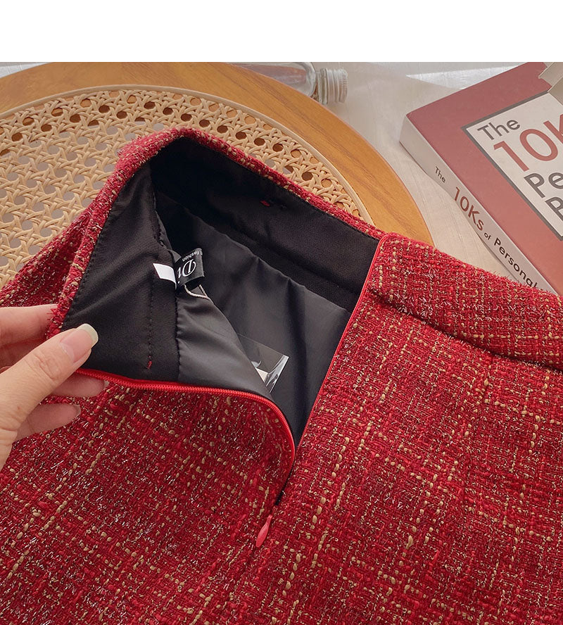 Bright silk tweed short skirt women's Retro Plaid high waist A-shaped skirt  5510