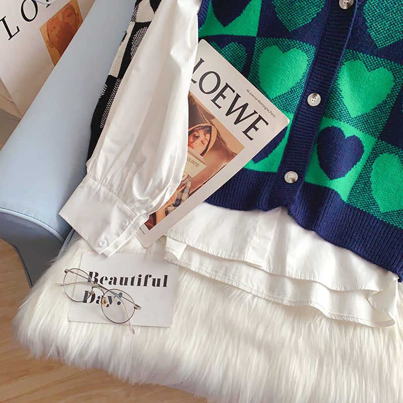 Vintage Plaid V-neck knitted vest vest vest vest jacket  5254