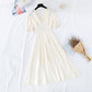 Super fairy bubble sleeve gentle wind high waist thin temperament dress  4209