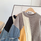 Denim sleeve stitched sweater niche sweater top  4923