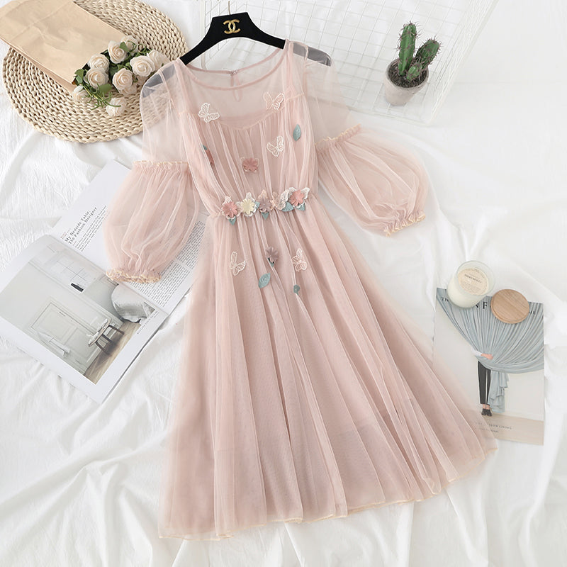 French fairy flower gauze suspender skirt  3728