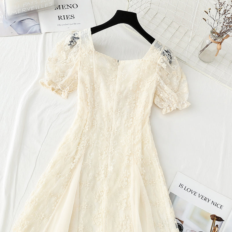 Lace dress with slim waist small skirt  4422