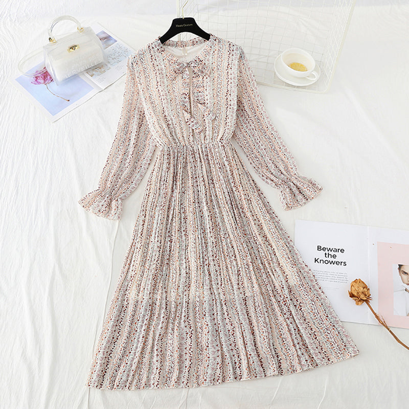 New bow tie lace up slim Pleated Chiffon bottomed skirt  3855