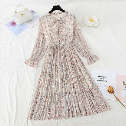 New bow tie lace up slim Pleated Chiffon bottomed skirt  3855