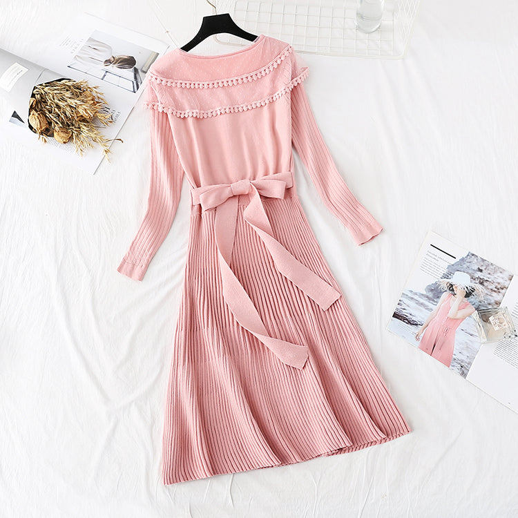 Long sweater over the knee sweet bottoming temperament long skirt  3992