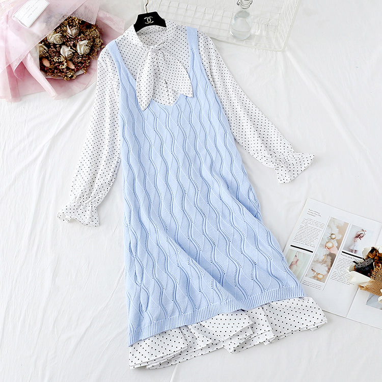 College storm point skirt + knitted vest two-piece suit female  3854