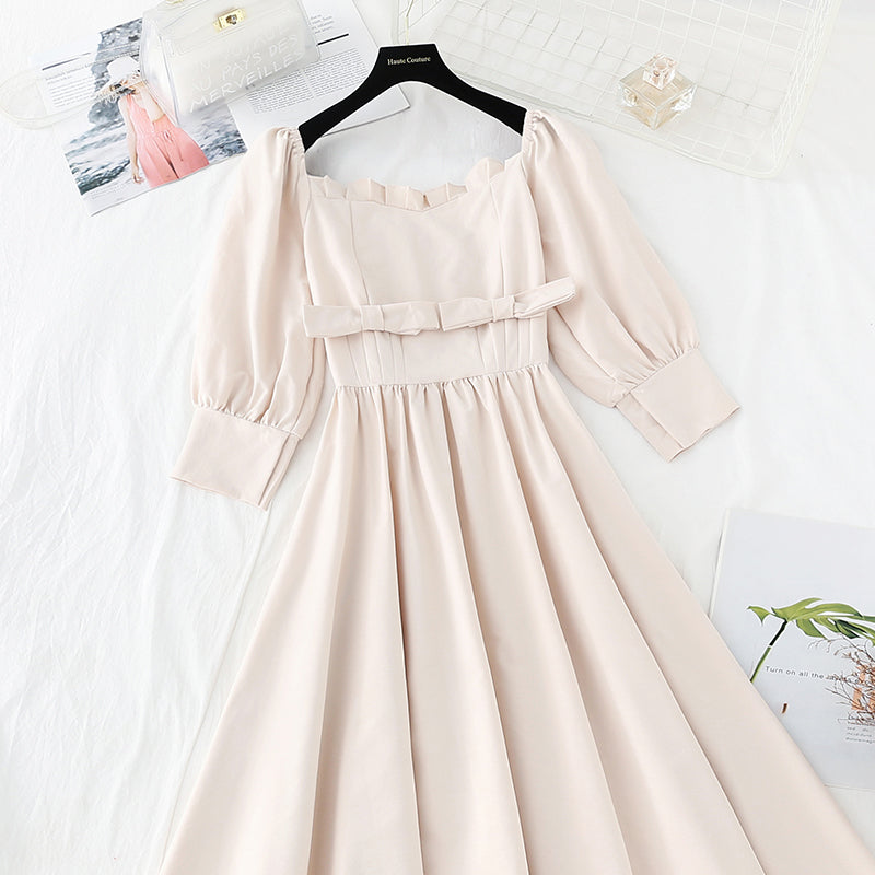 French square neck dress design sense of minority skirt  4207