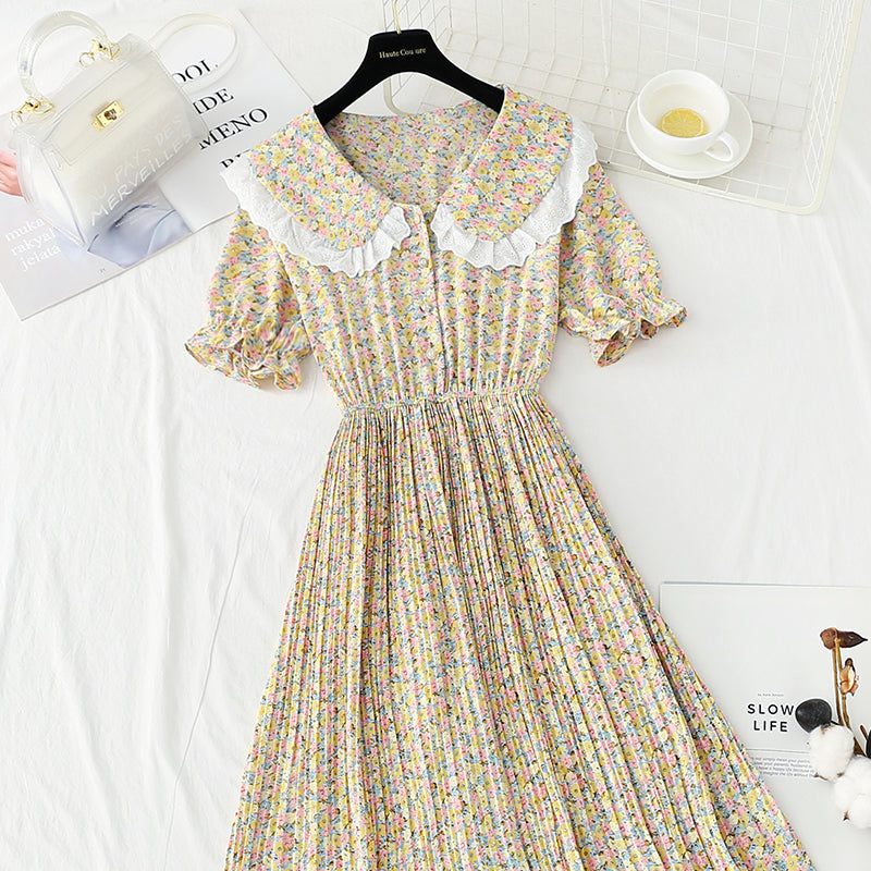 Chiffon floral skirt temperament gentle wind tea break Platycodon skirt  4901