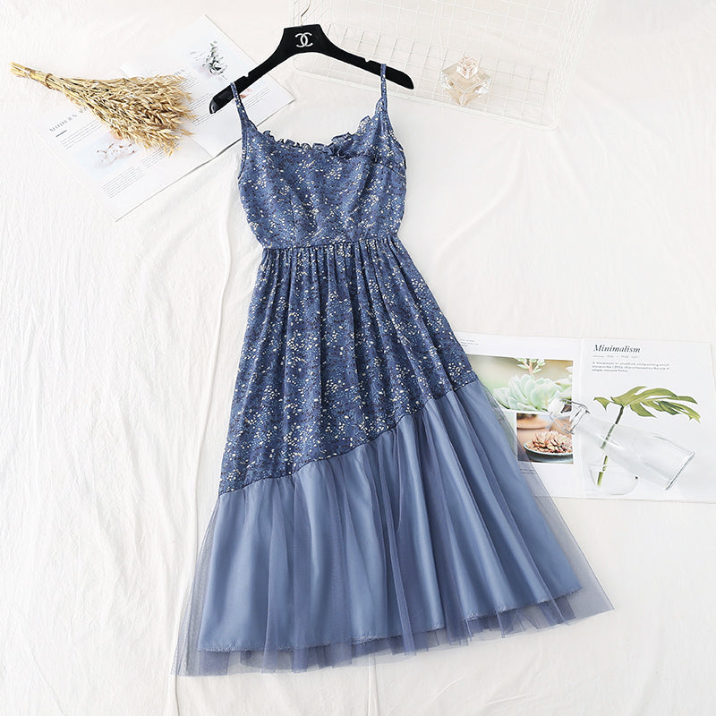 Vintage mesh Floral Chiffon Skirt with slim waist  4115