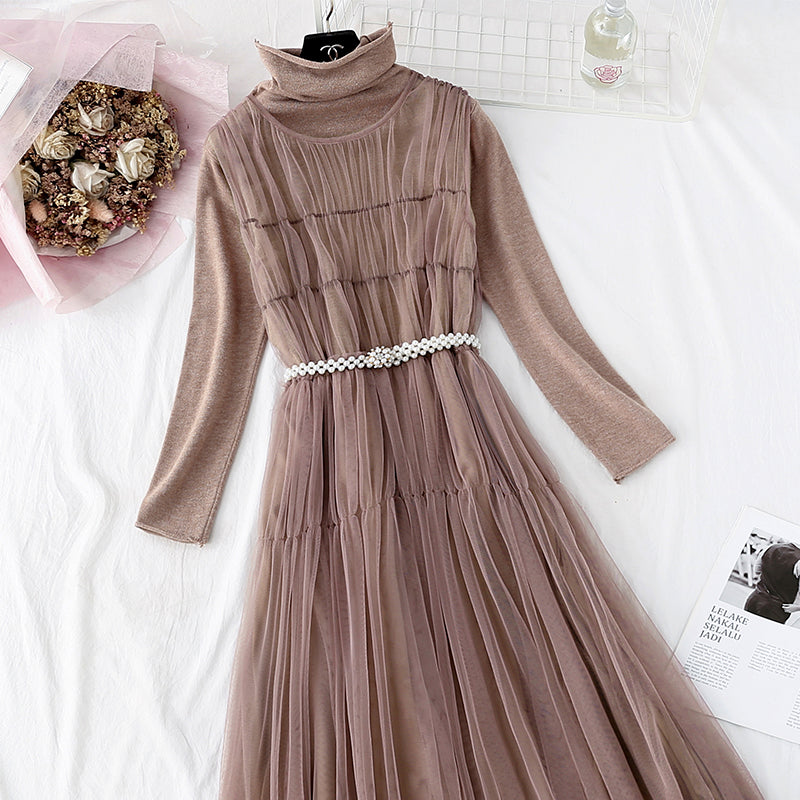 Zweiteiliges Set aus Mesh-Westenrock und hochgeschlossenem Hemd 4578