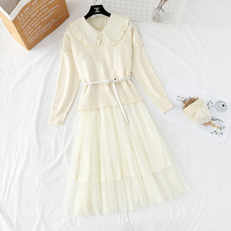 New loose Pullover Sweater + long skirt with mesh backing  3948