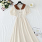 Cotton linen dress sweet bubble sleeve doll collar  4272