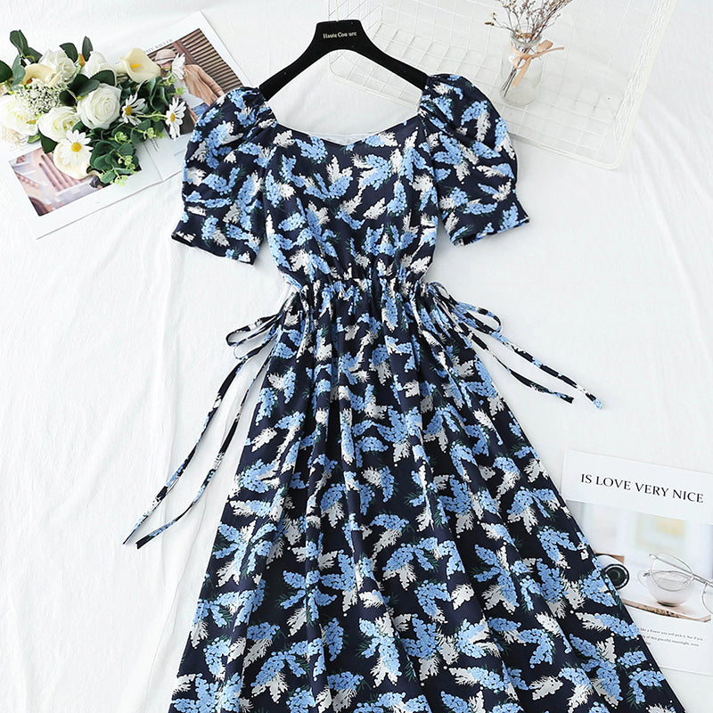 Jupe slim à manches bouffantes françaises à taille ouverte, rétro, taille douce 4264