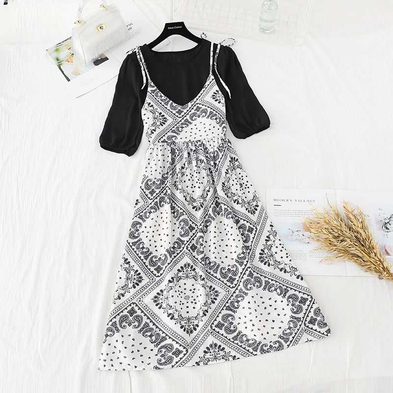 New national style suspender skirt chiffon shirt two piece suit  4692