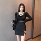Irregular skirt, spring/summer, new style, high-waisted skirt, black bodycon skirt  3650