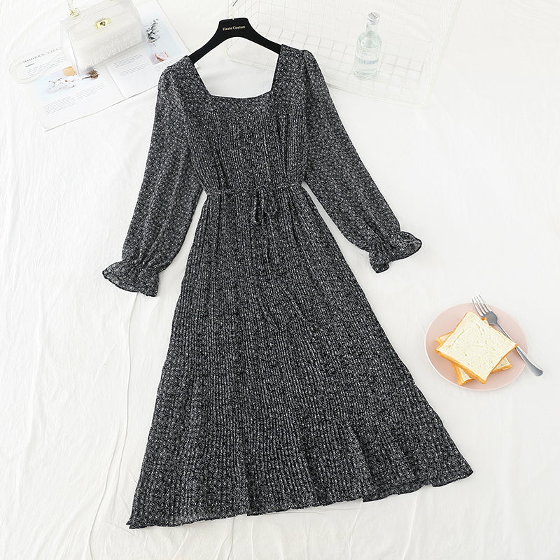 New slim square neck French Chiffon Skirt  4535