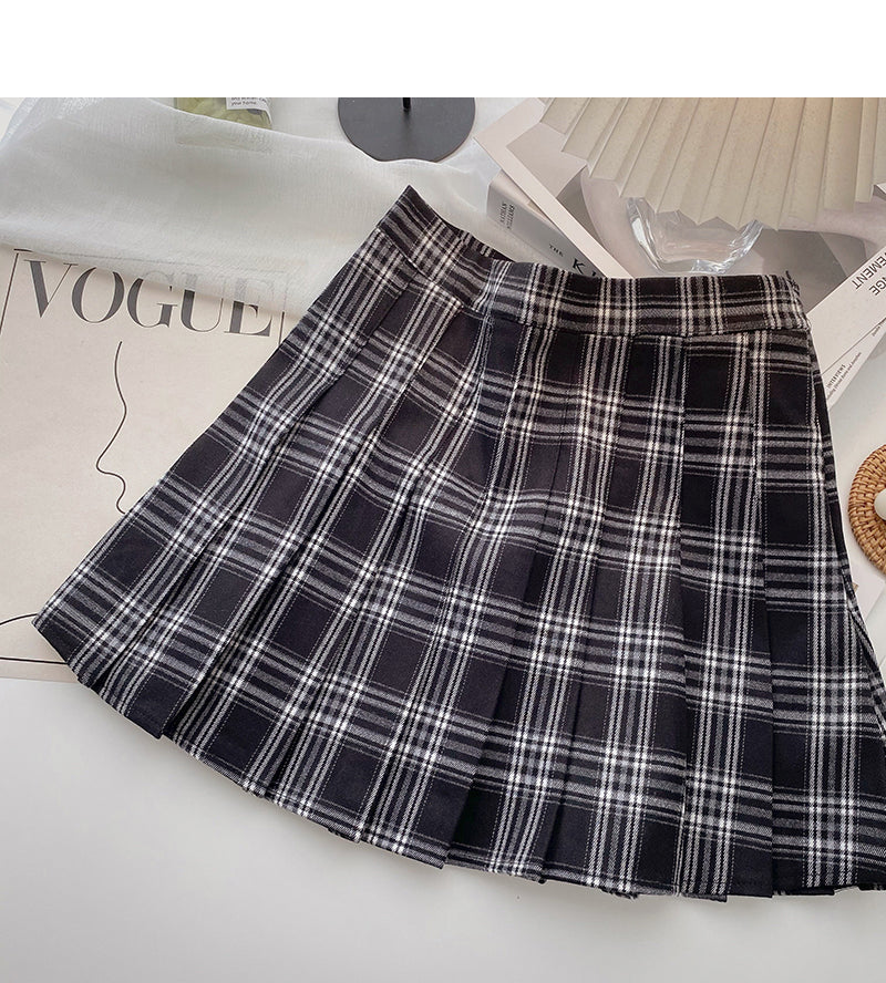 Pleated tweed skirt, Retro High Waist A-line skirt  5300