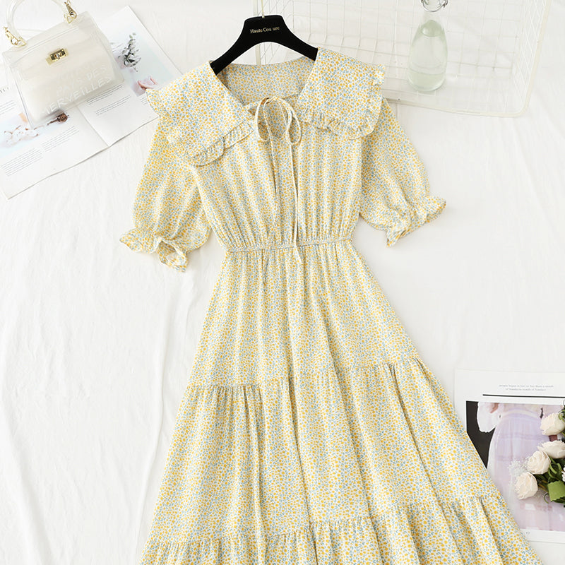Sweet baby collar floral dress gentle wind and snow spinning dress  4883