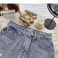 Korean version light proof personalized hole breaking high waist A-shaped skirt  5567