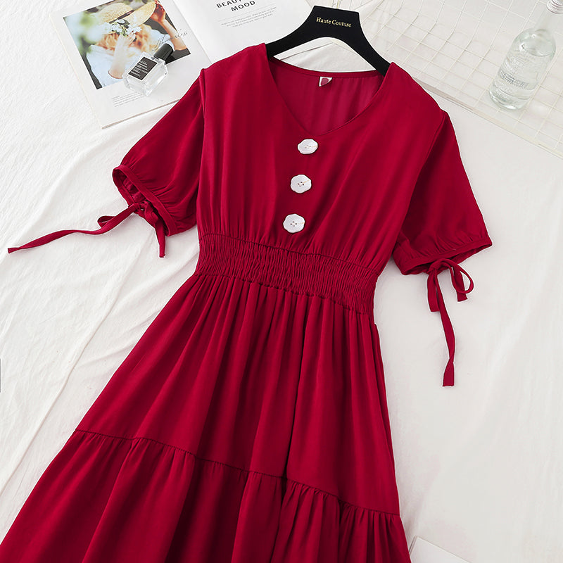 New French fairy long skirt V Neck waist long skirt retro cool style  4637