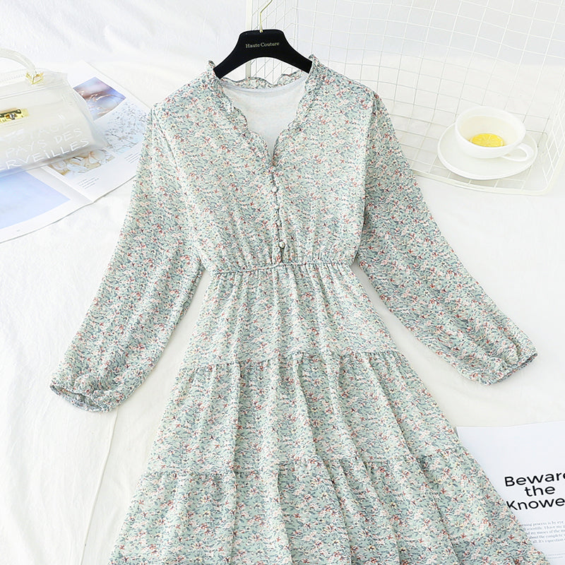 New Ruffle French Vintage chiffon skirt long  4537