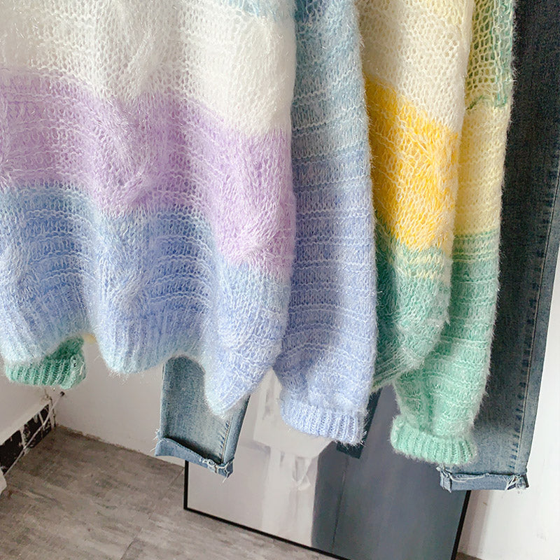 Gestrickter Mohair-Pullover mit Farbverlauf in weicher, wachsartiger Farbe 5078