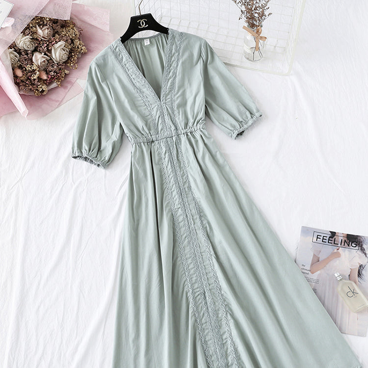 Super xiansen lace V-neck Zhixun French Platycodon skirt  4138