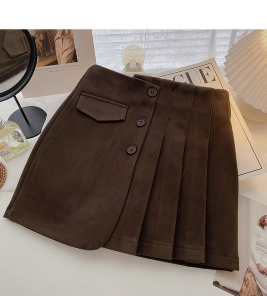 Three button design high waist pleated skirt for women  5424