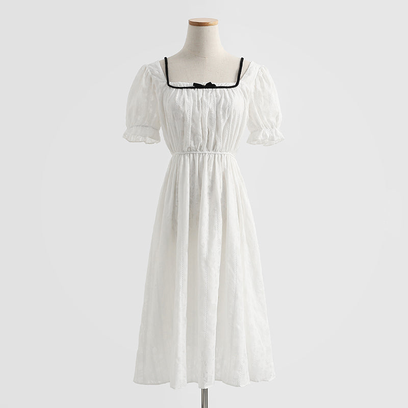 Niche design sense square collar Kikyo first love dress  4292