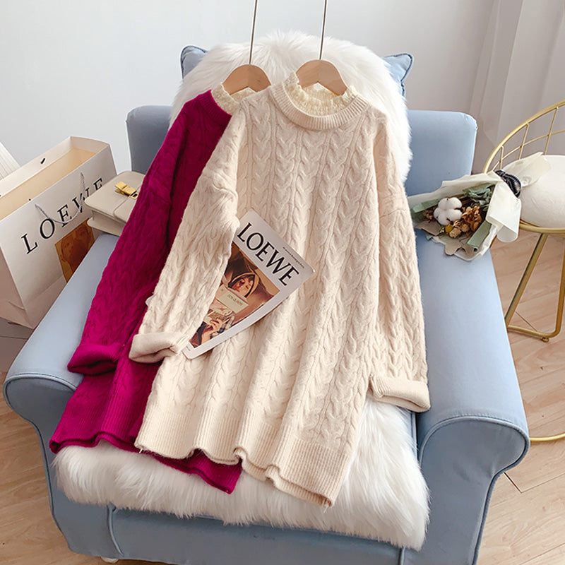 Design sense hemp lace collar sweater  5110