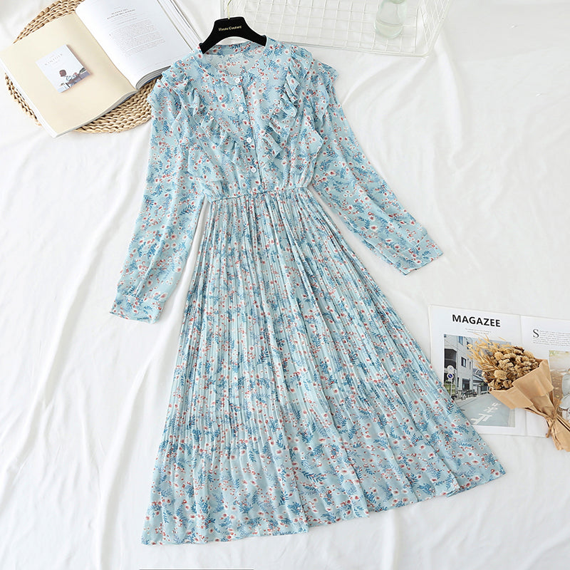 Neues plissiertes schmales Chiffonkleid 3866