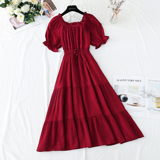 New tea break waist Cotton Linen Skirt long A-line skirt  4251