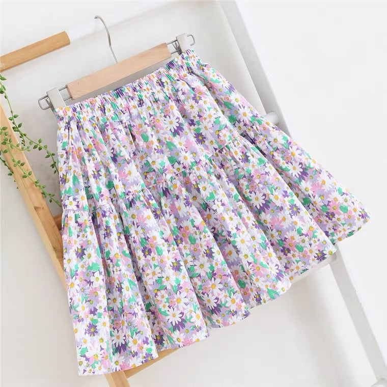 Flowers little fresh skirt, spliced A-line, skirt high waist skirt ,umbrella skirt  3574
