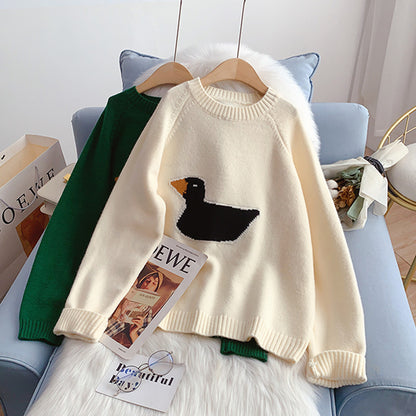 Pull brodé japonais à motif de canard 5099