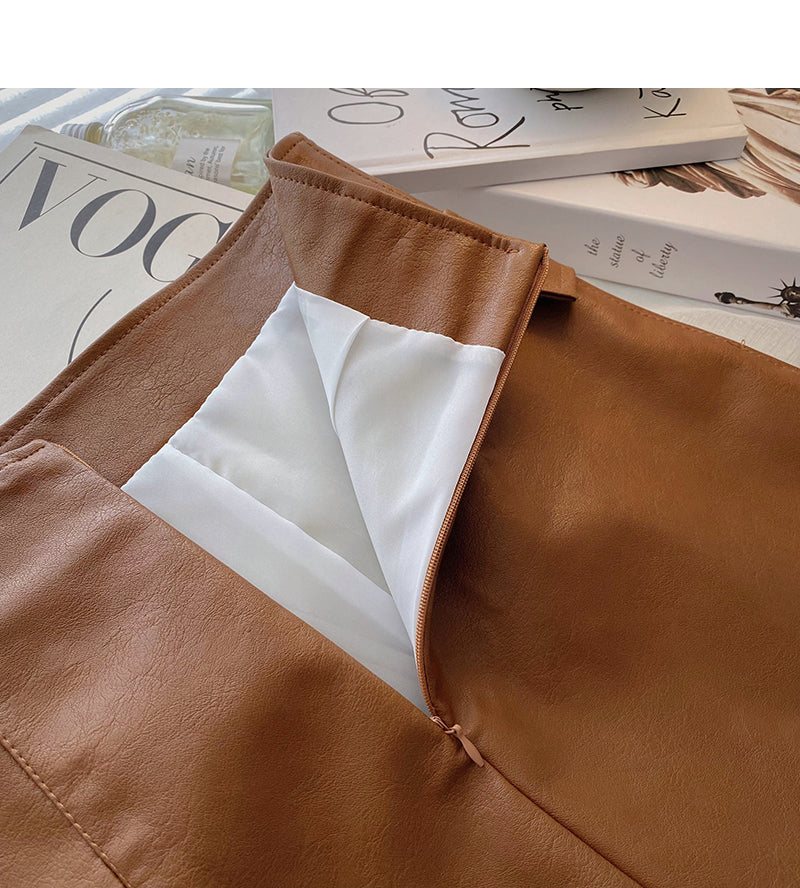 Korean style port style design PU Leather High Waist Hip Wrap Skirt  5423