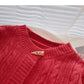 Ox horn button round neck twist sweater  6169